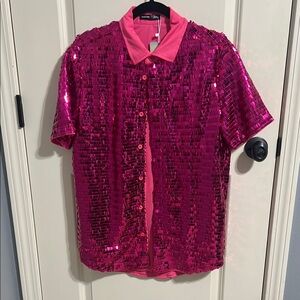 Pink Sequin Button Down Shirt